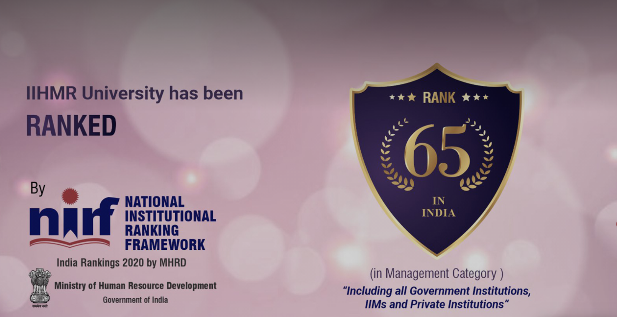 IIHMR University ranked 65th in Management Category by the National Institutional Ranking Framework (NIRF)