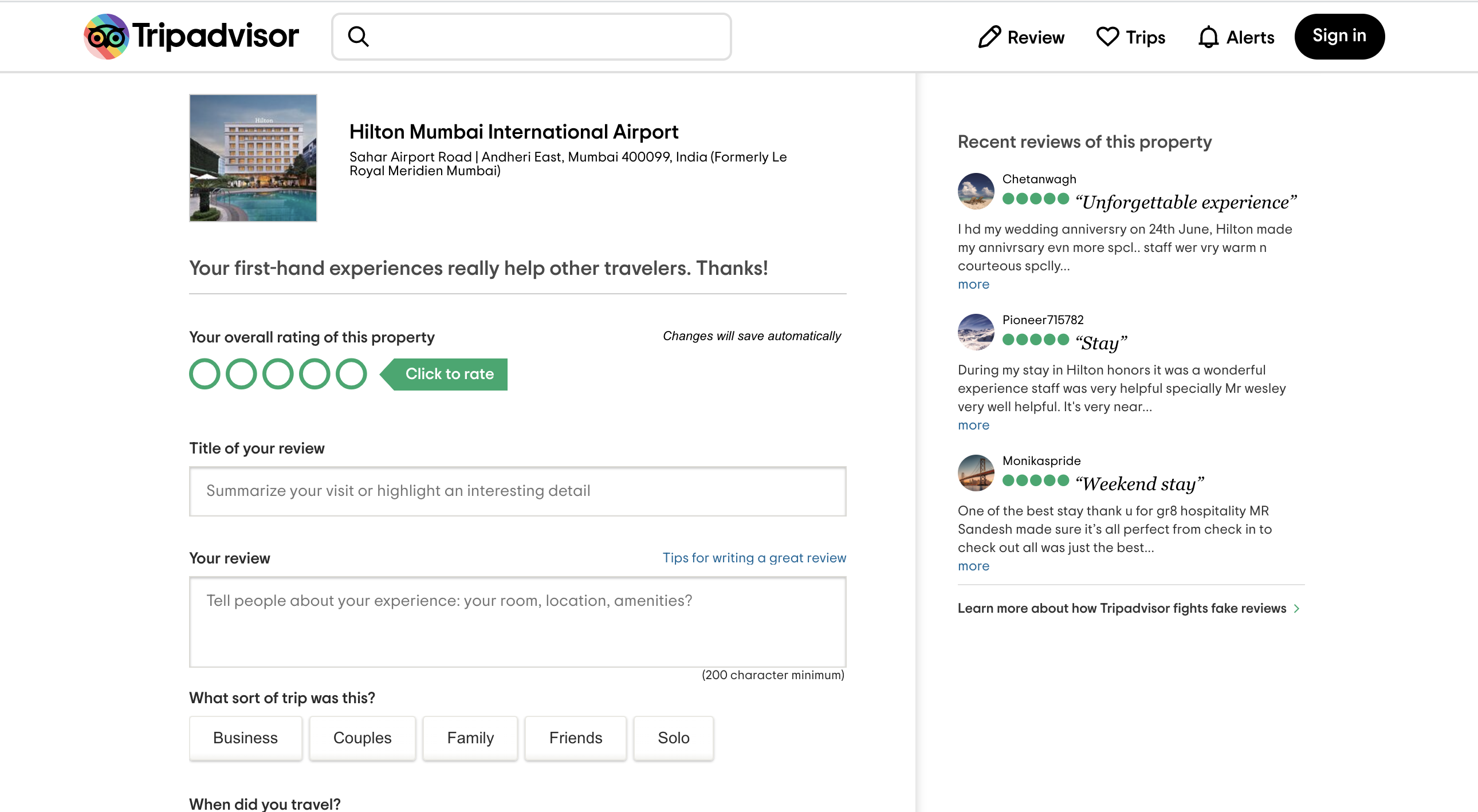 Tripadvisor reviews