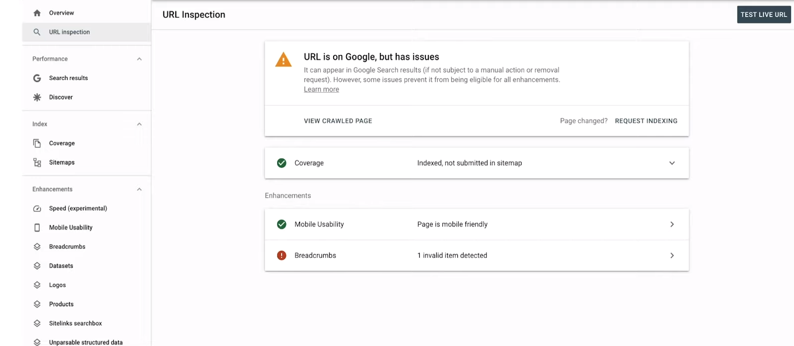 Advantage of Google Search Console URL Inspection Tool for improved webpages 4 Google Search Console URL Inspection Tool - Enhancements error