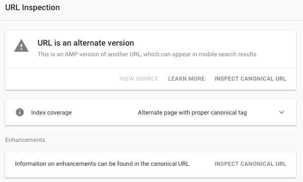 Google Search Console URL Inspection Tool - URL is an alternate version