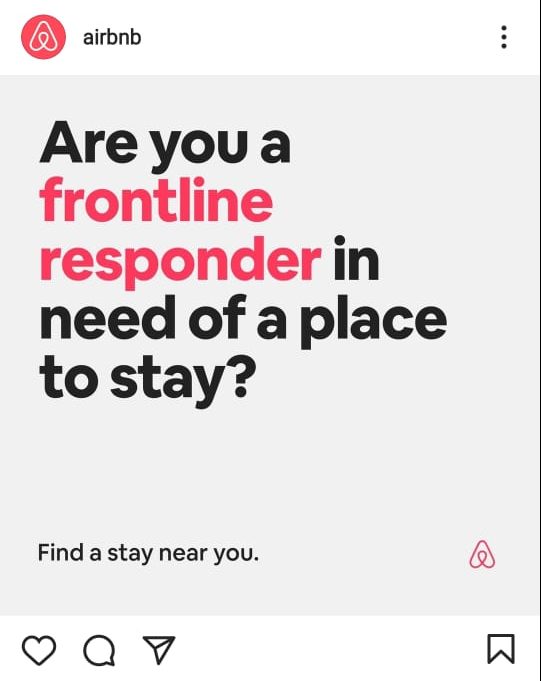 Airbnbs digital marketing campaign for frontline responders
