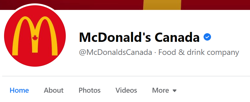 McDonald's Facebook username for Canada uses localization